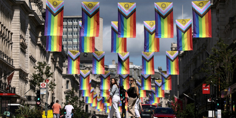 Intersex-Inclusive Pride flags hang over Regent Street