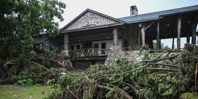 Downed trees and debris at Camp Mystic in Hunt, Texas, on July 5, 2025. 