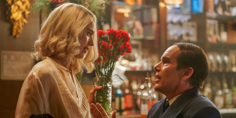 Margaret Qualley and Ethan Hawke in "Blue Moon."