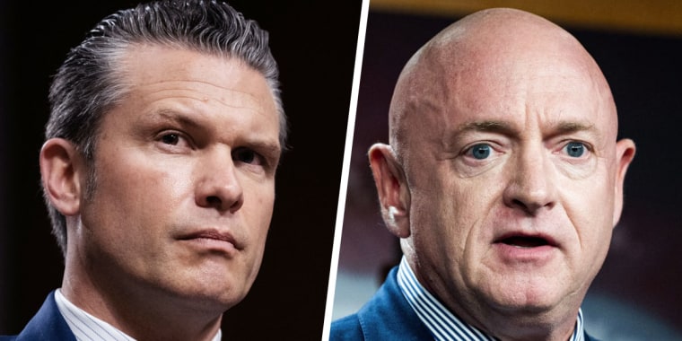 Defense Secretary Pete Hegseth; Sen. Mark Kelly, D-Ariz.