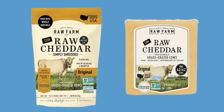 RAW FARM-brand Raw Cheddar Cheese.