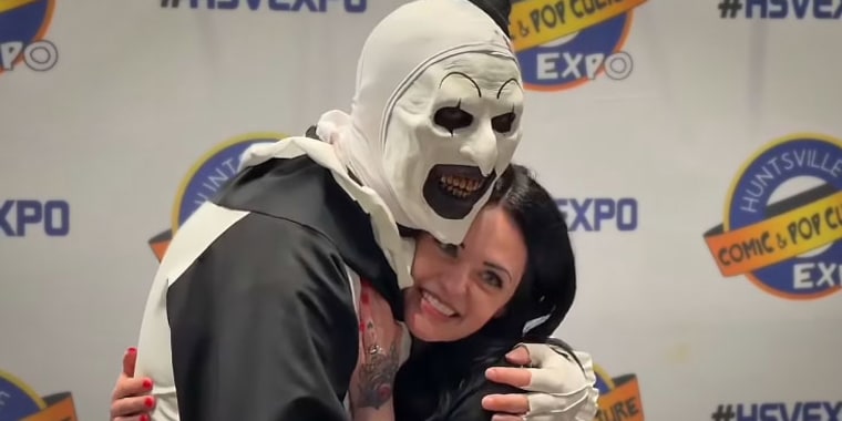 David Howard Thornton after proposing to his girlfriend while wearing his "Art the Clown" costume.