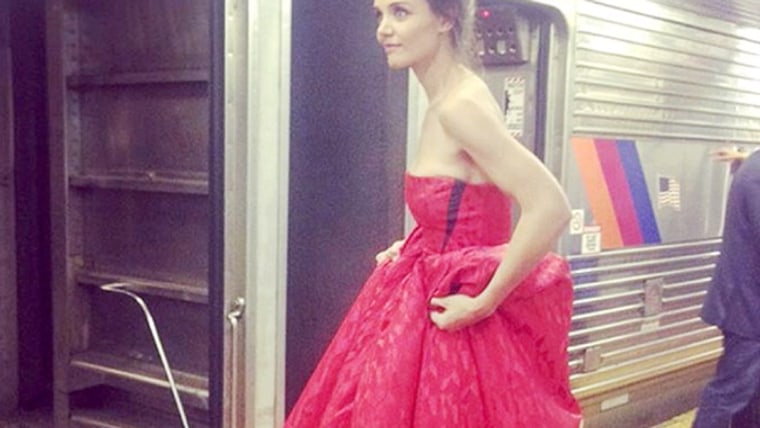 Katie Holmes wears beautiful ball gown to ride public transit