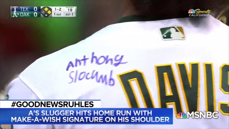 Oakland A's Khris Davis hits homer after Make a Wish patient signs
