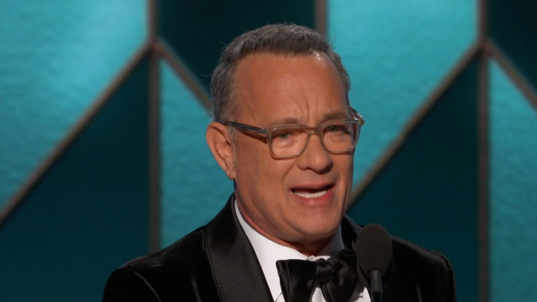 Tom Hanks gets choked up talking about family during Golden Globes speech
