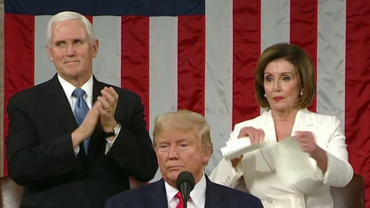 Standing Behind Trump Nancy Pelosi Rips Up A Copy Of His State Of The