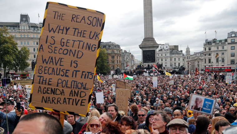 Massive anti lockdown protest fills up Trafalgar Square in London amid coronavirus pandemic