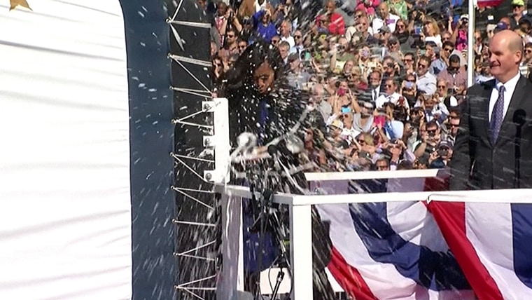 Michelle Obama Christens USS Illinois