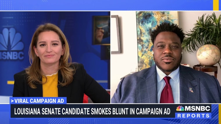 The Louisiana candidate making headlines for viral ads smoking a blunt, burning Confederate flag