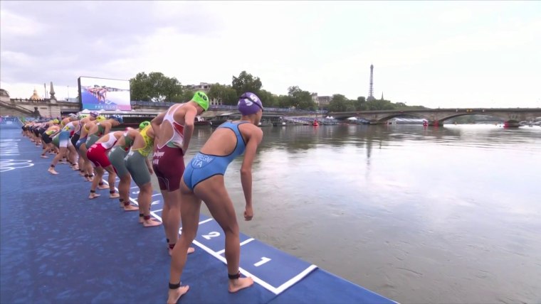 Women’s triathlon hit the Seine after it’s declared safe for swimming
