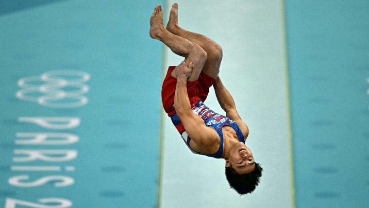 Asher Hong explosive on vault in Olympic qualification round