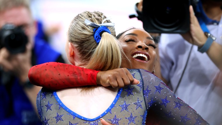 Simone Biles, Jade Carey celebrate double vault medals