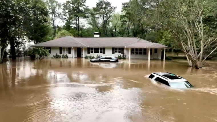 Drone footage shows flooding from Helene in Atlanta