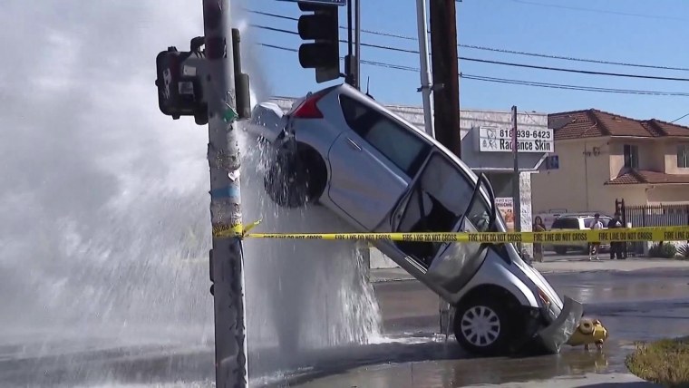 Water From Fire Hydrant Lifts Car Into the Air After Crashing Into it