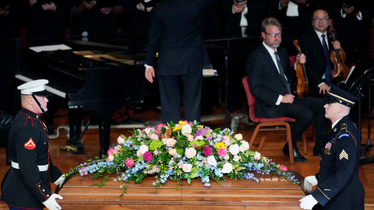 The casket of former first lady Rosalynn Carter, arrives inside Glenn Memorial Church in Atlanta on Nov. 28, 2023, in Atlanta. 