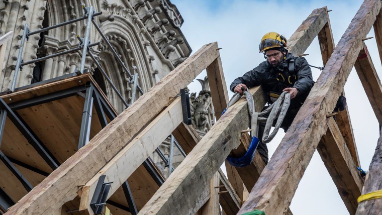 Hank Silver works on restorations at Notre Dame cathedral in Paris. 