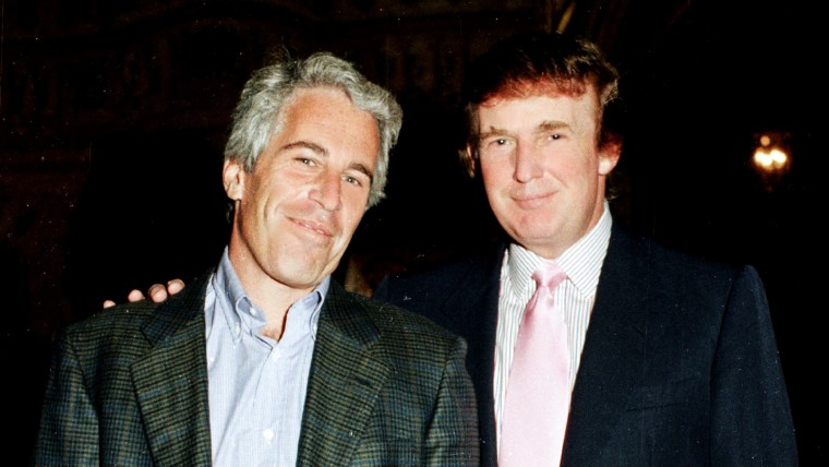 Jeffrey Epstein and Donald Trump stand together