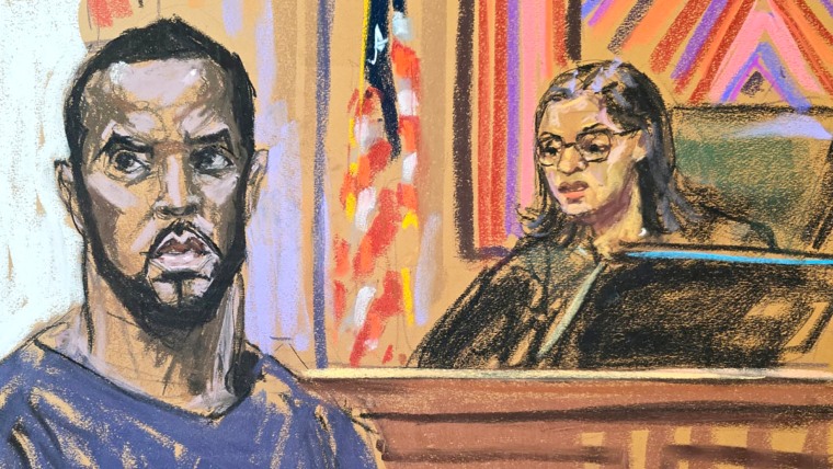 A sketch of Sean "Diddy" Combs appearing before U.S. Magistrate Judge Robyn Tarnofsky court