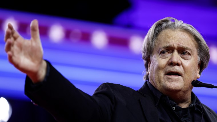 Former White House chief strategist for the Trump Administration Steve Bannon  during the annual Conservative Political Action Conference (CPAC) in National Harbor, Md. on March 3, 2023. 