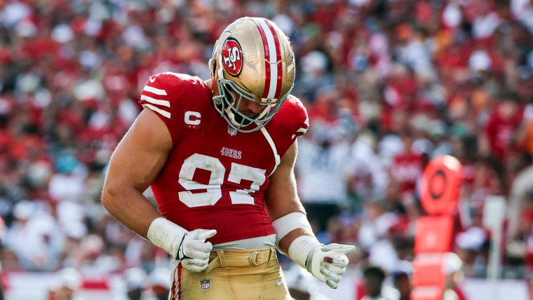 Nick Bosa dances on the field