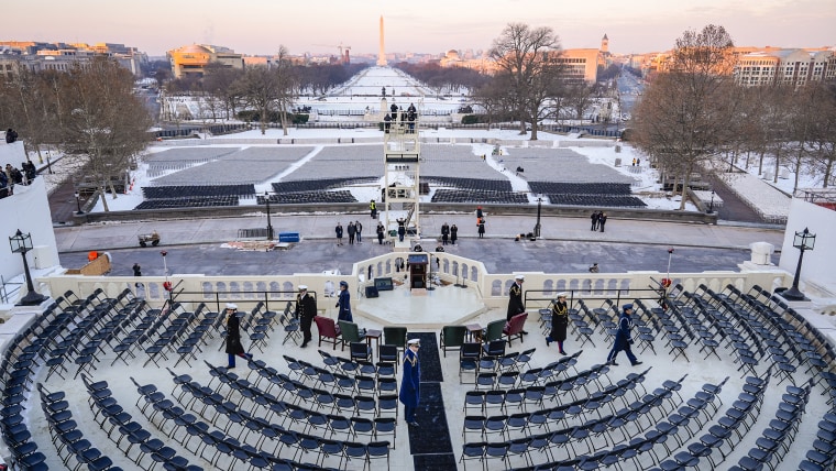 Members of the U.S. military on stage during the rehearsal at the U.S. Capitol 