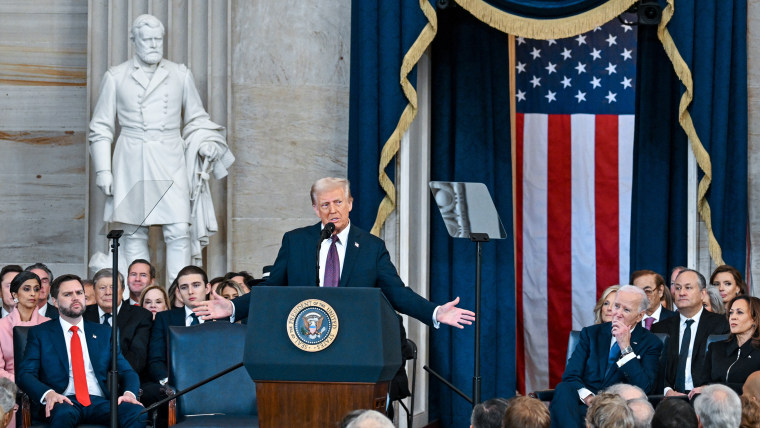 President Donald Trump speaks after being sworn-in at the Capitol.