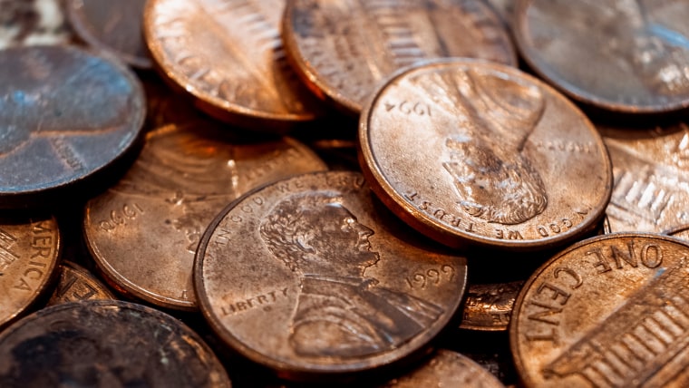 A pile of U.S. pennies.