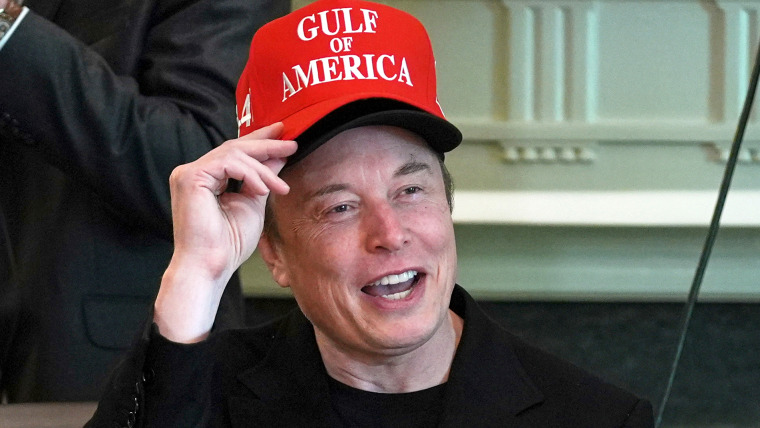Elon Musk gulf of america red hat smile happy