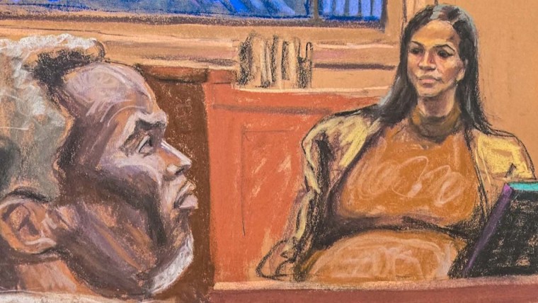 Sean "Diddy" Combs watches as his former girlfriend Casandra "Cassie" Ventura testifies at his sex trafficking trial in New York City, on May 13, 2025.