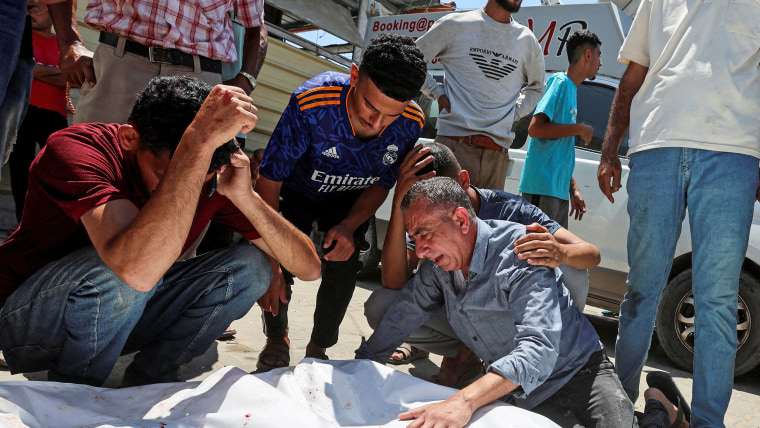 Funeral of Palestinians killed in an Israeli strike, according to Gaza Health Ministry, in Deir al-Balah