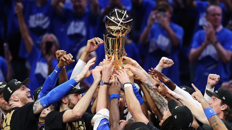 The Oklahoma City Thunder celebrate after defeating the Indiana Pacers 103-91 in Game Seven of the 2025 NBA Finals at Paycom Center on June 22, 2025 in Oklahoma City, Oklahoma.