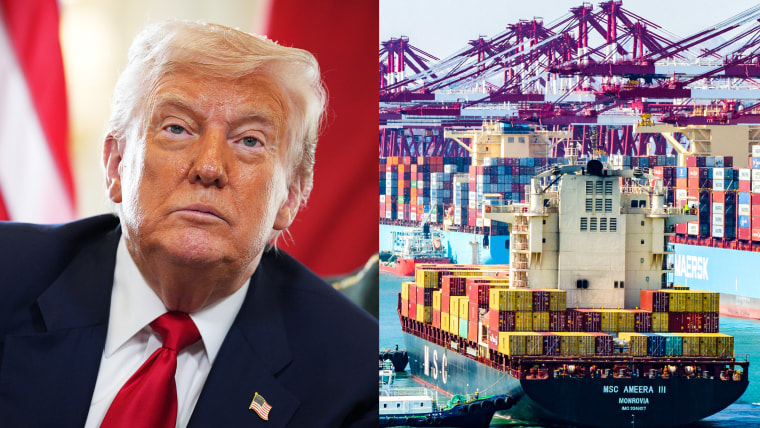U.S. President Donald Trump and Shipping containers. 