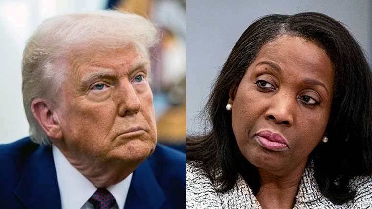 A split composite image of Donald Trump, left, and Lisa Cook