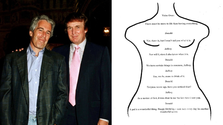 Jeffrey Epstein and Donald Trump and an alleged birthday letter which was subpoenaed from the Jeffrey Epstein estate by the Oversight Committee, was released on X by Democrats on the committee on Monday.