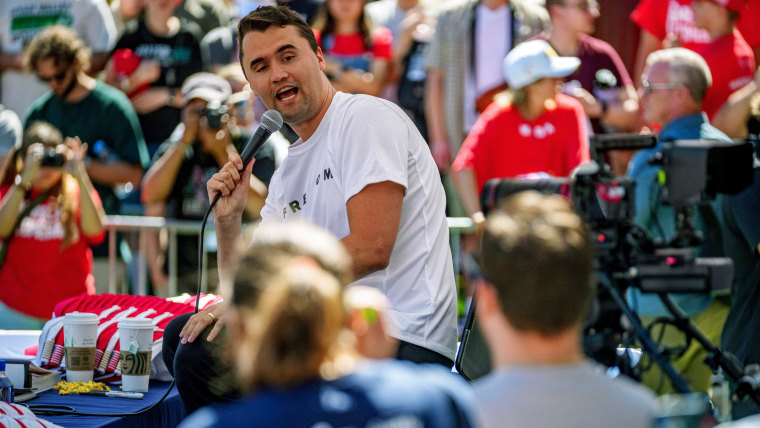 Charlie Kirk speaks outside