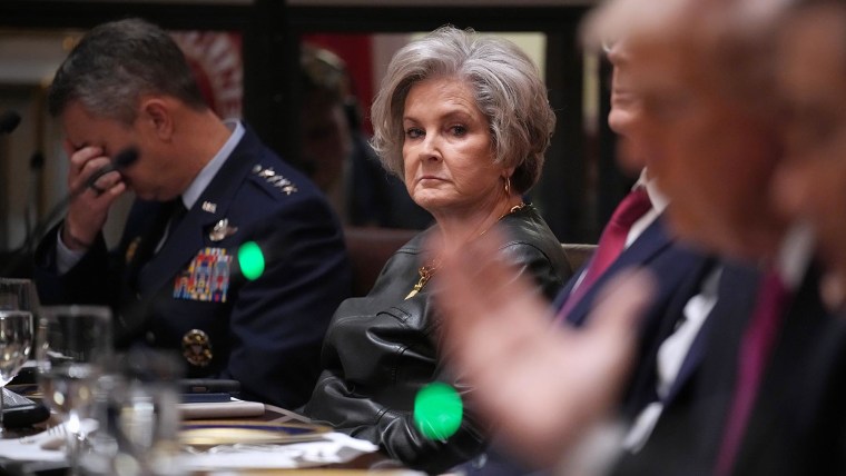 White House Chief of Staff Susie Wiles looks on during a meeting at the White House on Oct. 17, 2025.