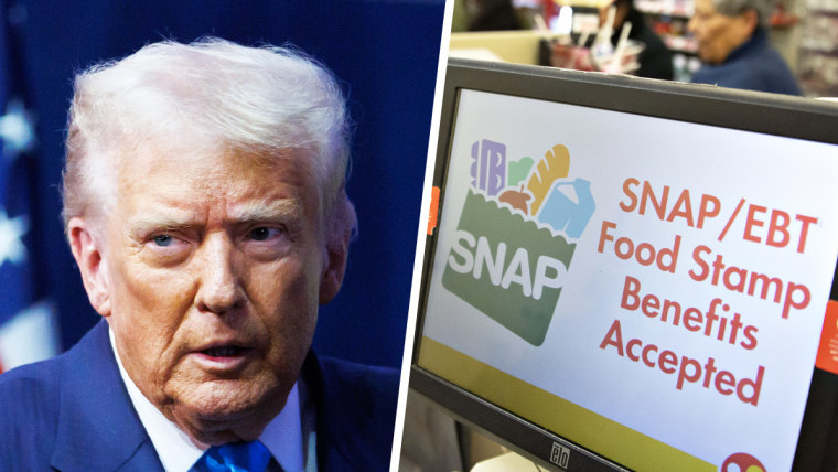 Donald Trump; SNAP/EBT on a grocery store checkout screen.