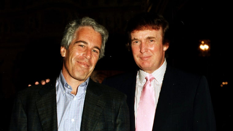 Jeffrey Epstein and Donald Trump in 1997 at the Mar-a-Lago estate.