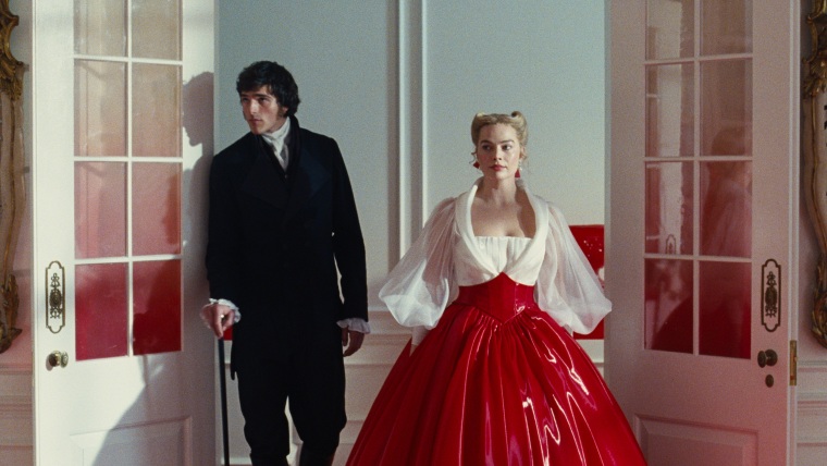 Margot Robbie as Catherine Earnshaw and Jacob Elordi as Heathcliff in “Wuthering Heights.”