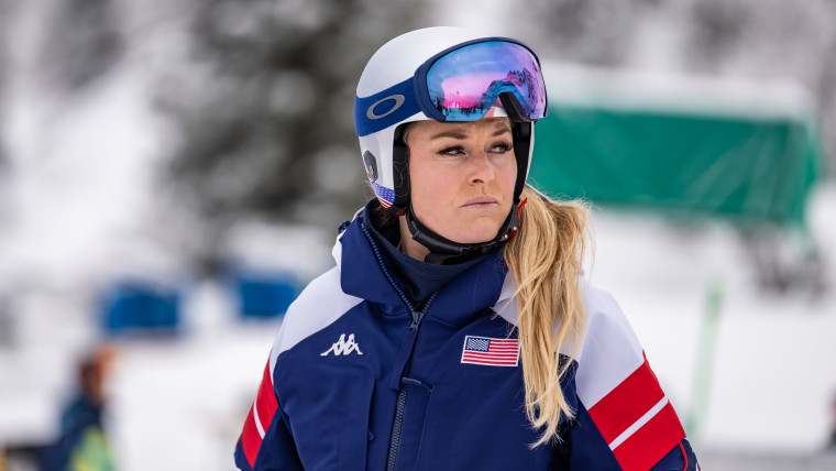 Lindsey Vonn of Team United States during the course inspection before the Downhill Training of the Milano Cortina 2026 Winter Olympic Games at Tofane Alpine Skiing Centre on February 6, 2026.