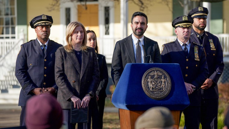 Zohran Mamdani speaks at a presser outside