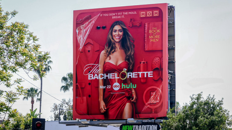 A billboard of The Bachelorette season 22 billboard starring Taylor Frankie Paul.