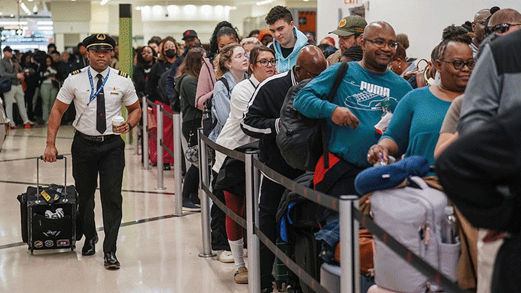 Long lines at airports in Houston, Atlanta and New York.