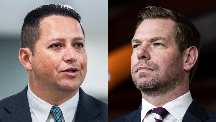 A soplit composite image of Tony Gonzales, left, and Eric Swalwell