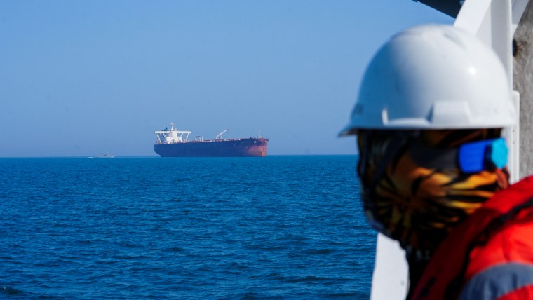 The Malta-flagged tanker Agios Fanourios I arrives in Iraq’s territorial waters off Basra
