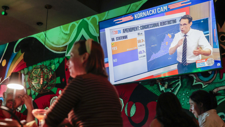 Local residents attend a watch party to await results of Virginia’s congressional redistricting vote