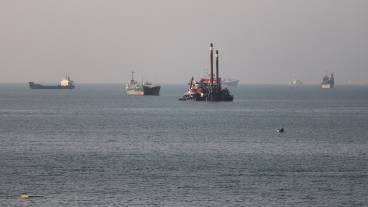 Vessels in the Strait of Hormuz near the beach of Bandar Abbas