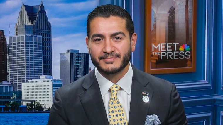 Abdul El-Sayed seated on the set of Meet The Press