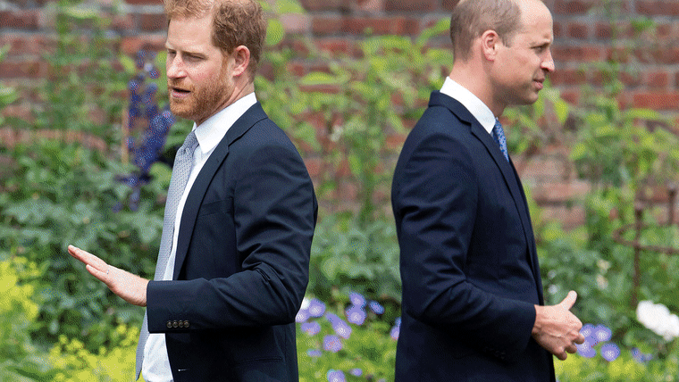 Image: A slideshow gif carousel of images of Prince Harry and Prince William over the years.
