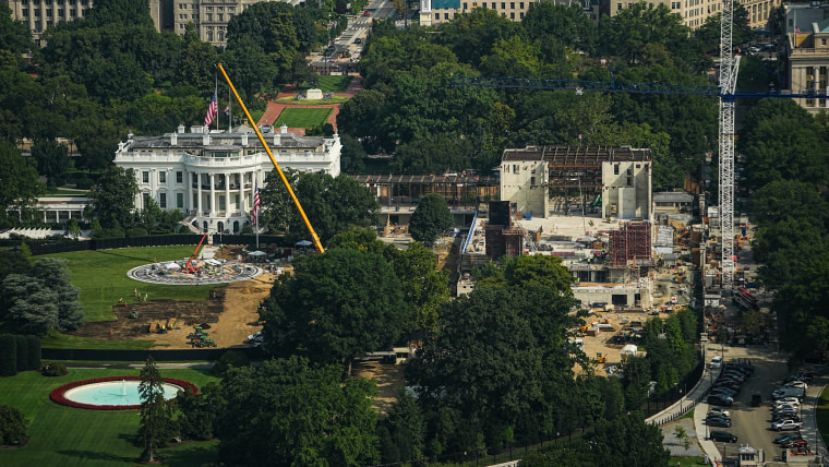A view of the ongoing construction of the ballroom at the White House.